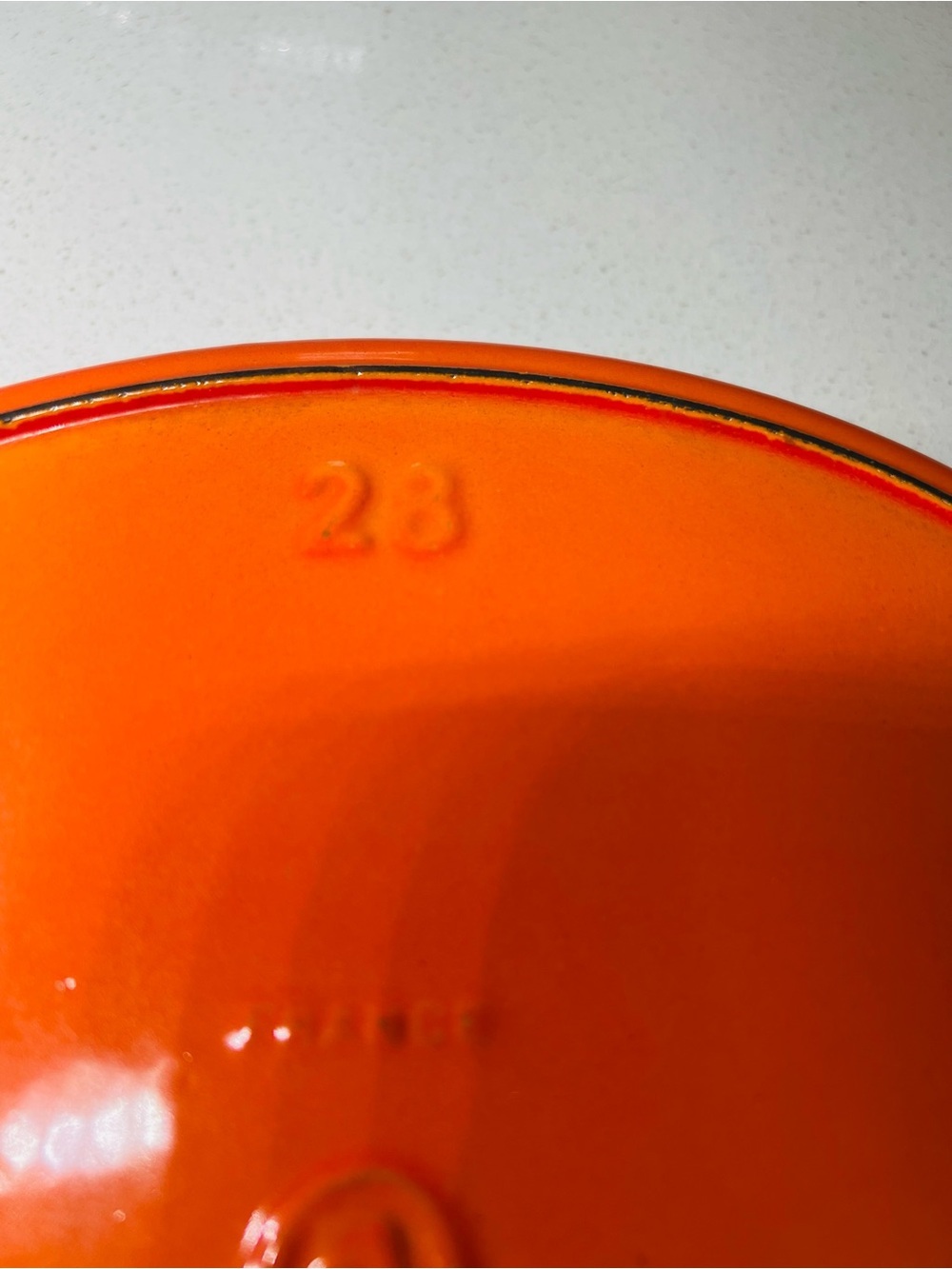 Le Creuset Orange Round Ceramic Base with Raised '28'